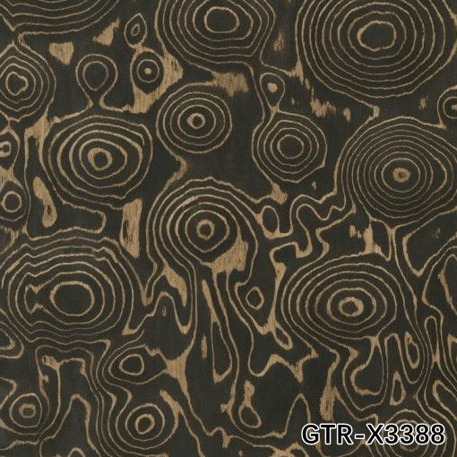 Veneer de madera artificial de anillo de árbol dorado 0.30mm G.TR-X3388 corte de rebanada para la cara del gabinete