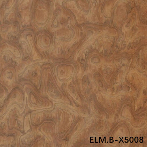 Veneer de madera de reconocimiento de elmo burl ELM.B-X5008 anillo de grano color marrón 0,13-0,35 mm de espesor para decoración de hoteles