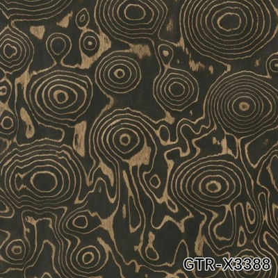 Veneer de madera artificial de anillo de árbol dorado 0.30mm G.TR-X3388 corte de rebanada para la cara del gabinete